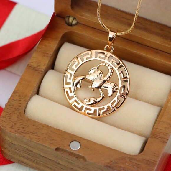 "Scorpio Zodiac Rose Gold Pendant in Gold Plated Brass, XPPT1335 - Picture 9 of 13